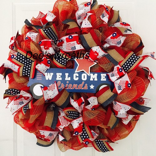 Americana Patriotic Welcome Friends Truck Wreath