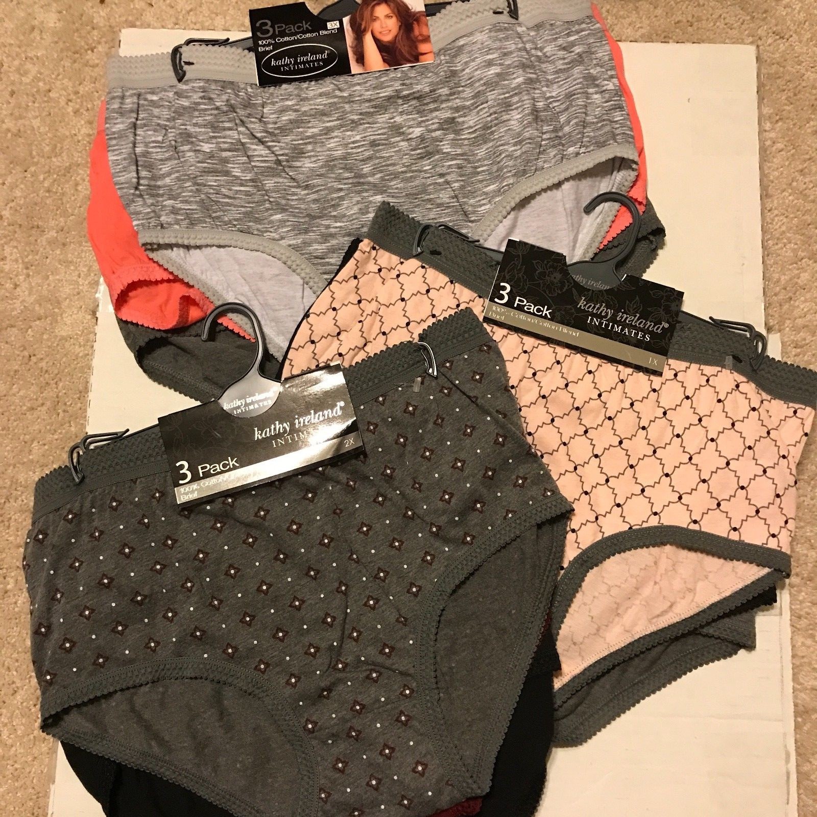 Kathy Ireland Intimates Cotton Briefs 1X,2X, 3X, 3-pack