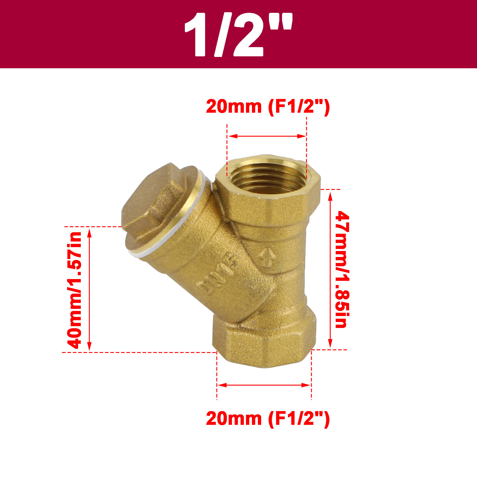 1/2" NPT Thread Y Shaped Brass Strainer Filter Valve Connector For Water Oil UE