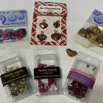 Scrapbook Embellishments Lot HEARTS Brads Buttons Charms