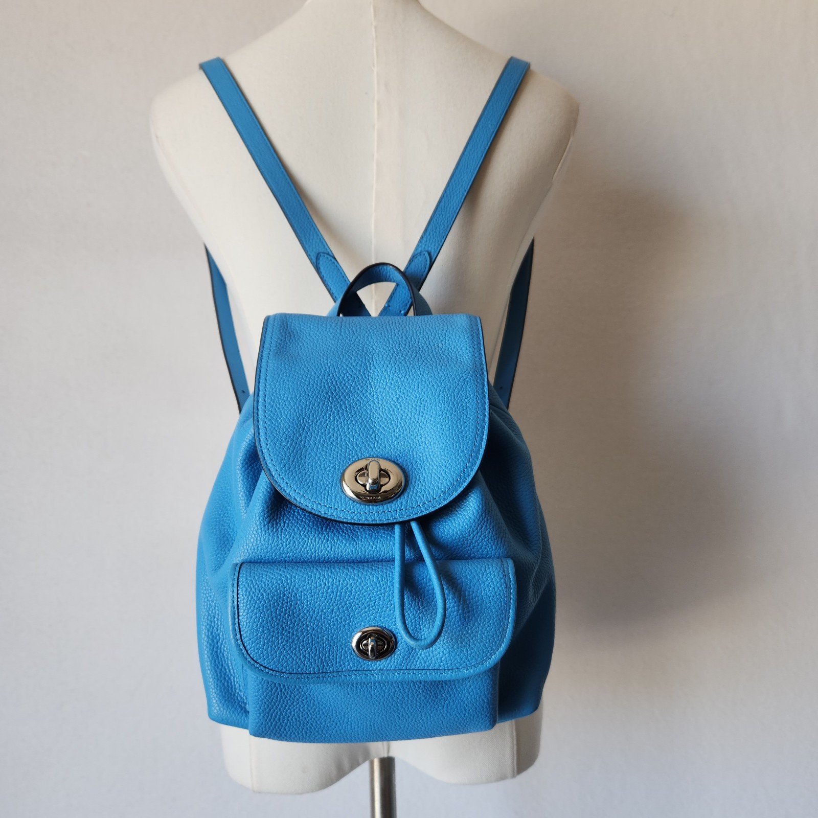 Coach Mini Turnlock Rucksack Azure Blue Pebbled Leather