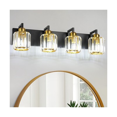WILON Bathroom Lights Over Mirror Modern Crystal 4 Light Vanity Light, Black ...