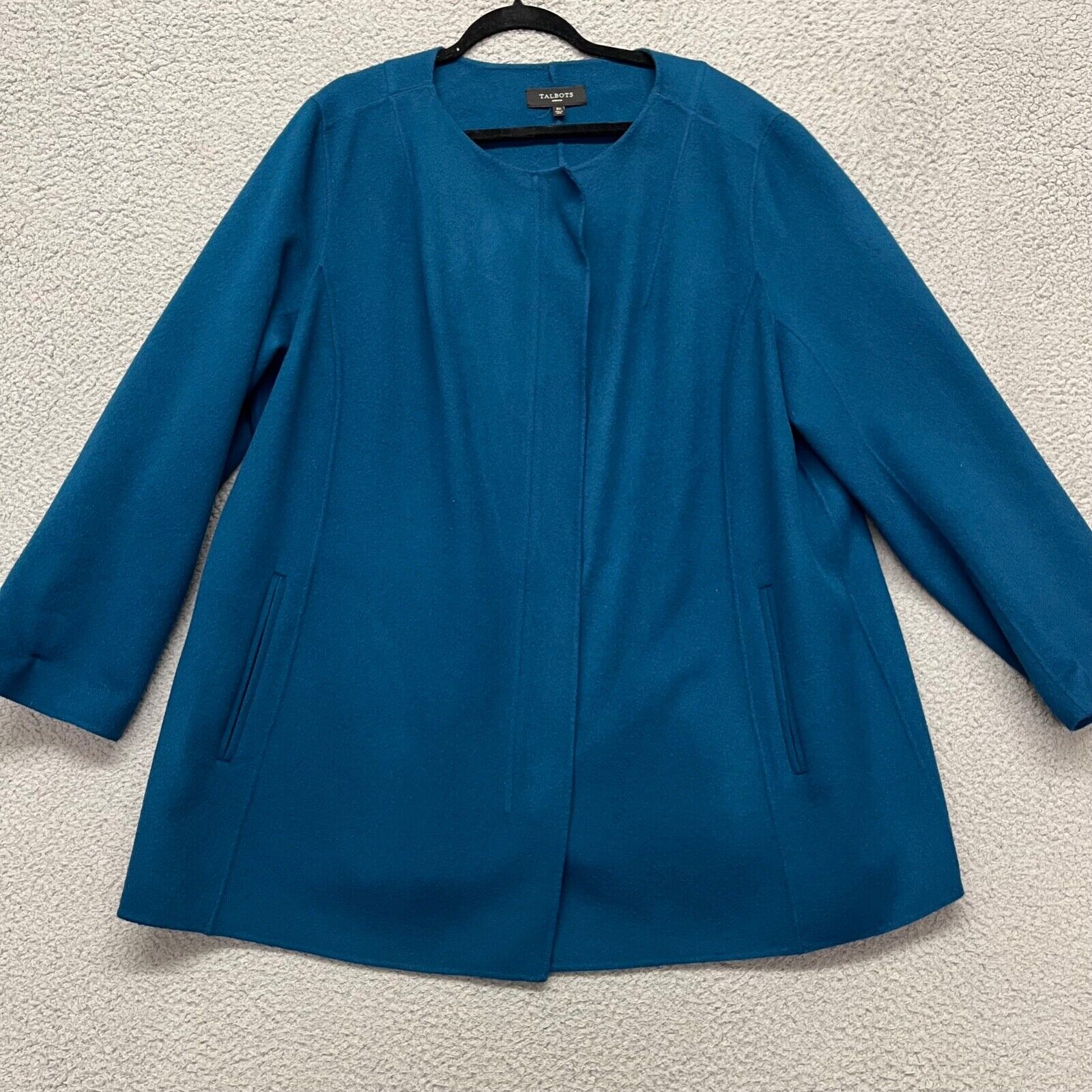 Talbots Jacket Womens 3X Blue Felted Wool Double Face Full Zip Coat Classic