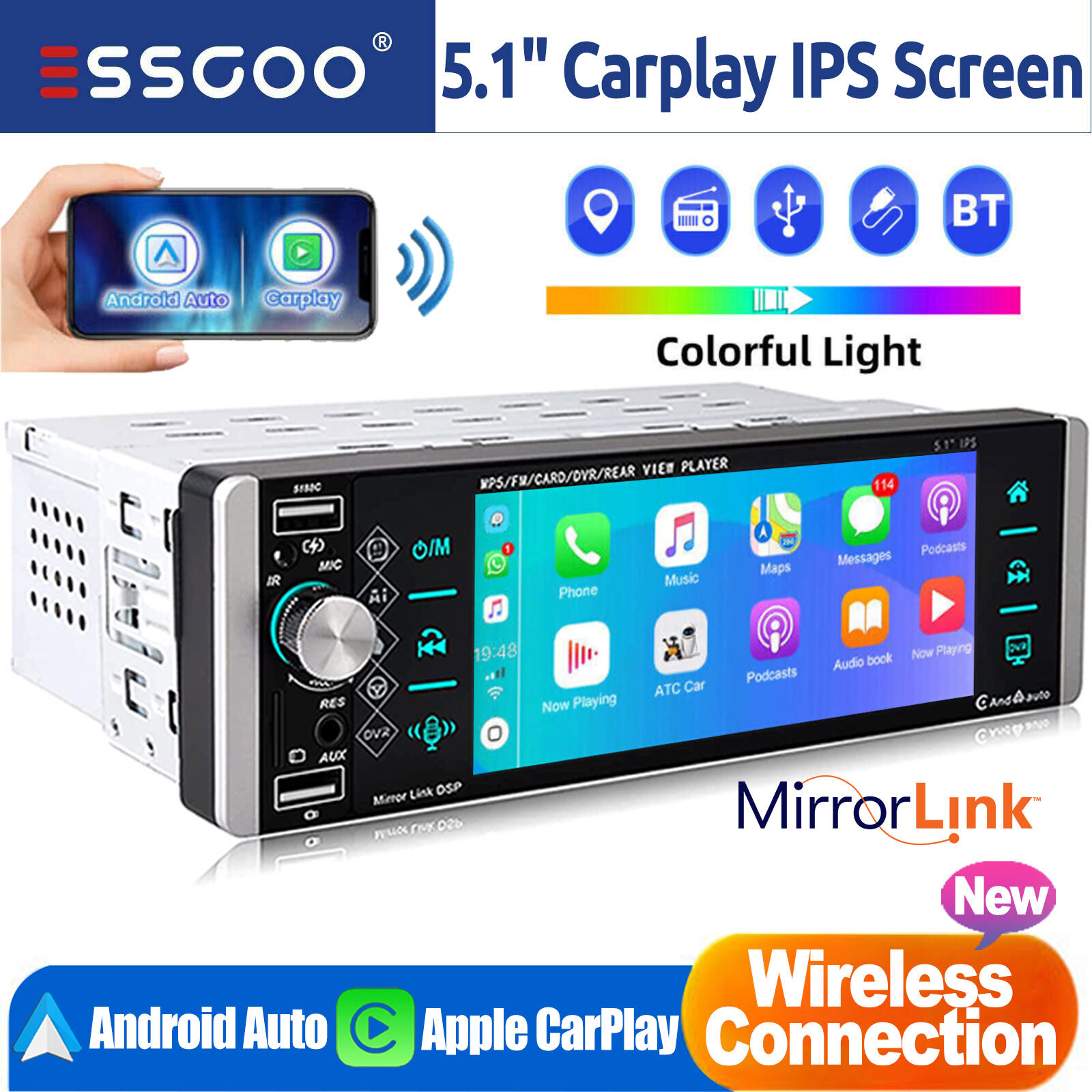 R*I様 MT01 CarPlay & Android Auto対応 64GBメ MPPLAY Wireless CarPlay Android Auto and Rear Cameras Input Single