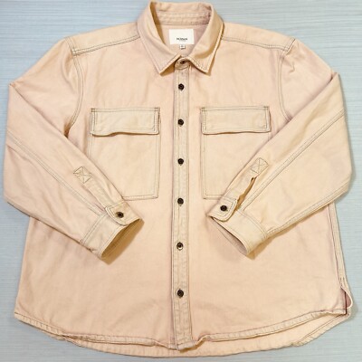 Hudson Jeans Mens Denim Shirt Jacket Size XL Button Front Peach Shacket Heavy