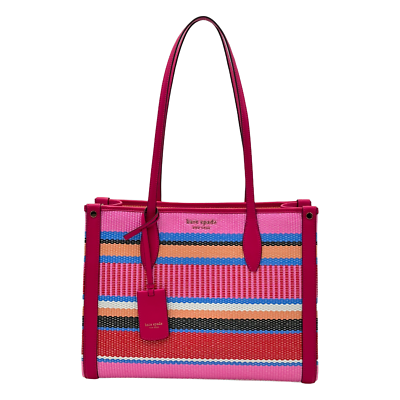 【Kate Spade New York】On Purpose Straw Medium Tote Bag Kate Spade Market Striped Woven Straw Medium Tote - Wild