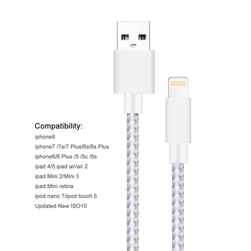 10PCS 1m Apple MFI Certified USB Lightning Charging Cable For iPhone iPad iPod