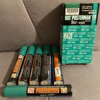 Pack of 6 Zig 15mm Posterman Broad Tip Wet Wipe Marker Green PMA-770