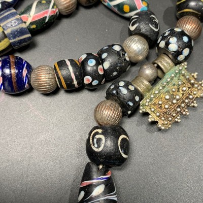 Vtg Tribal Ethnic Silver Plat Ethiopian Amulet Venetian Bohemian Glass Necklace