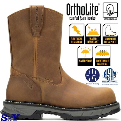 WOLVERINE 10'' Wellington Men's Composite Toe Waterproof Leather Work Boots wv