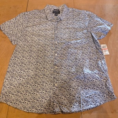 American Rag 3XL Short Sleeve Button Down Shirt Floral White Navy 173410 NWT