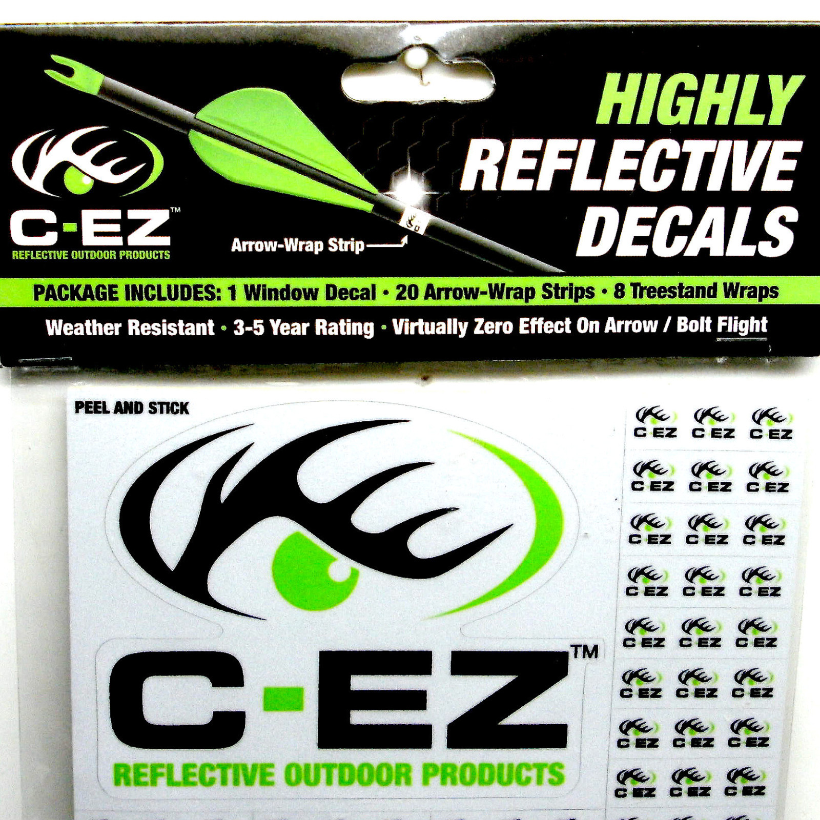 C-EZ GREEN HIGHLY REFLECTIVE DECAL WRAP STRIP ARCHERY BOW ARROW TREESTAND WINDOW