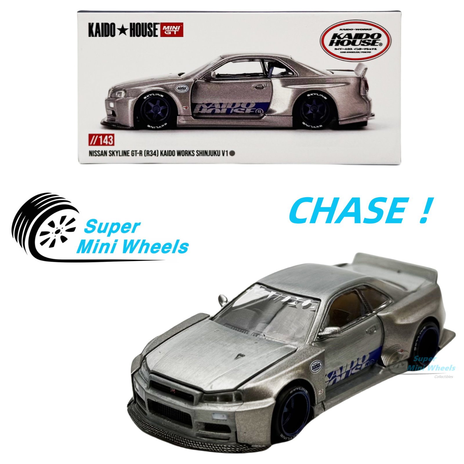 CHASE !Kaido House x Mini GT 1:64 Nissan GT-R (R34 CHASE !Kaido House x Mini GT 1:64 Nissan GT-R (R34