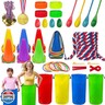 LINAYE Field Day Games Outdoor Activities, Carnival Lawn Yard Picnic Family Reunion Games Tug of War Rope Sack Race Bags for Adults and Kids Ring Toss Egg and Spoon 3 Legged Race for Birthday Party