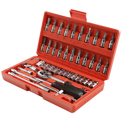 46PCS 1/4"Socket Ratchet Wrench Set mechanical tool kit for household car repair