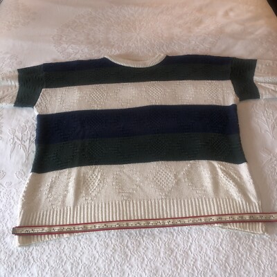 VINTAGE AMERICAN CREW CLUB SIZE XL MENS OVERSIZED STRIPED SWEATER NAVY/GREEN 