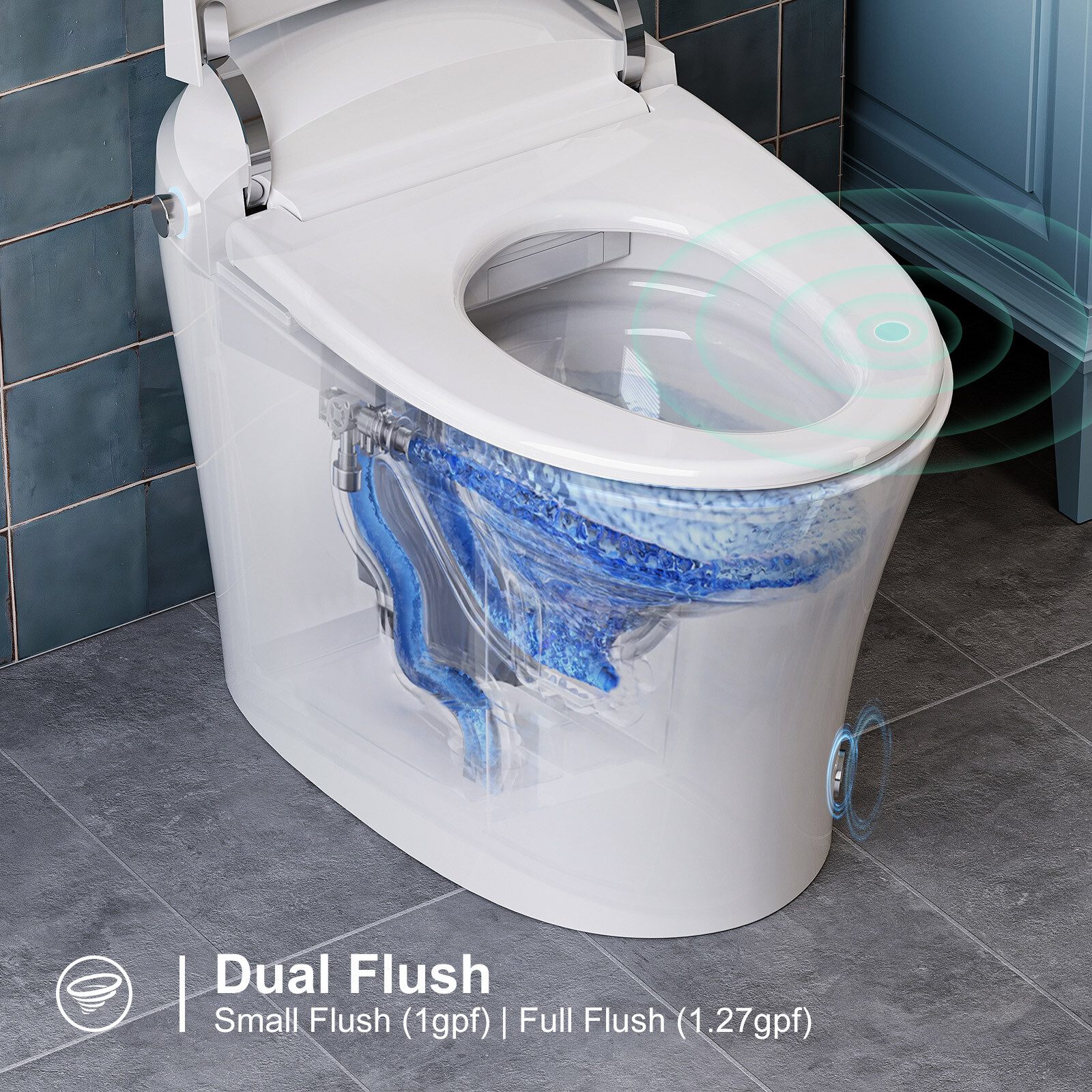 Tankless Smart Toilet 1Piece Elongated Toilet Heated Seat Foot Sensor Auto Flush