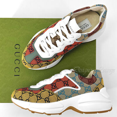 Pre-owned Gucci Men's Rhyton Gg Logo Monogram Canvas Sneakers $890 Size 9.5 / Us 10 In Multicolor