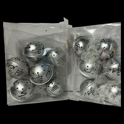 Christmas Ornaments Silver Peace Joy Noel with Ribbons Used Once 12 pieces