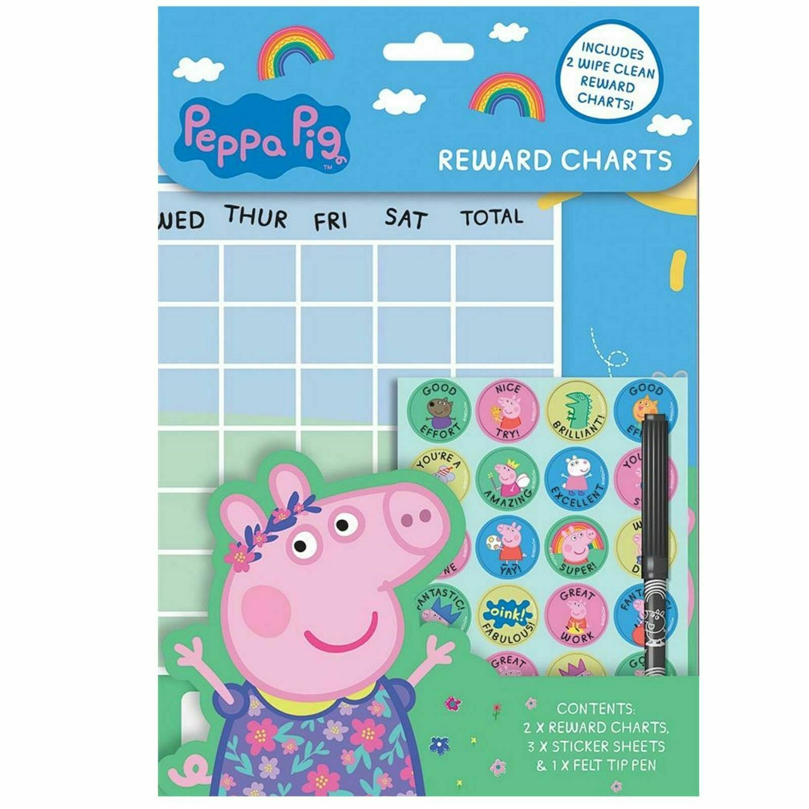 Peppa Pig Reward Chart Stickers Colouring Crayons Picture Book For