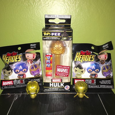 FUNKO Marvel Hulk Pez & Pint Size Gold Thanos & Thor Collector Corps Exclusives