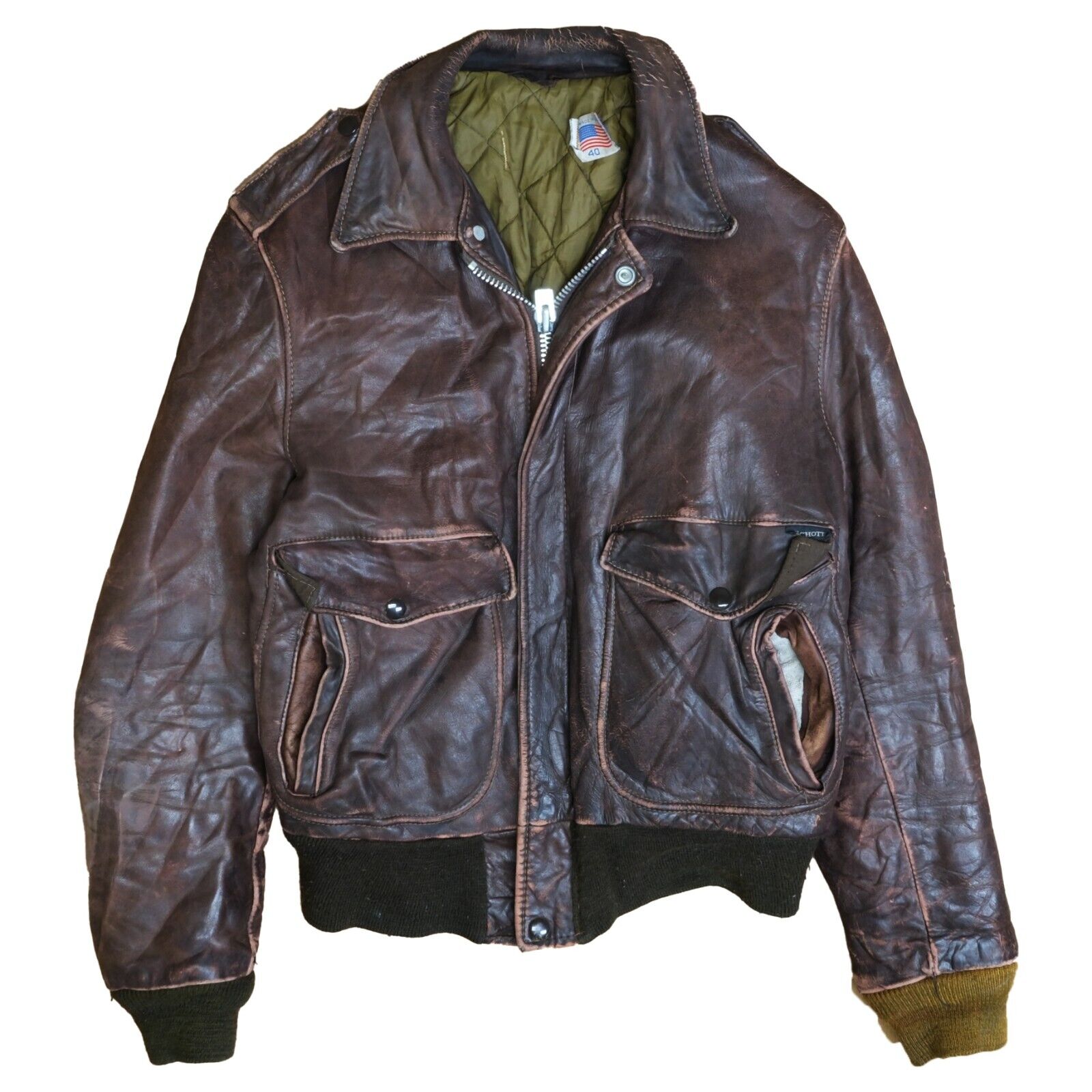 Vintage Schott Leather Bomber Jacket Size 40 Brown Made in USA Vintage Schott Leather Bomber Jacket Size 40 Brown Made in USA