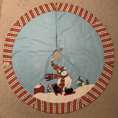 Christmas Eve by Santas Best tree skirt 47 Inch Bear Skiing On Blue Background