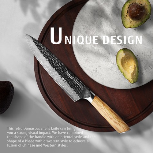 8 in Japanese Chef Knife VG10 67 Layers Damascus Kitchen Knife Hammered Blade