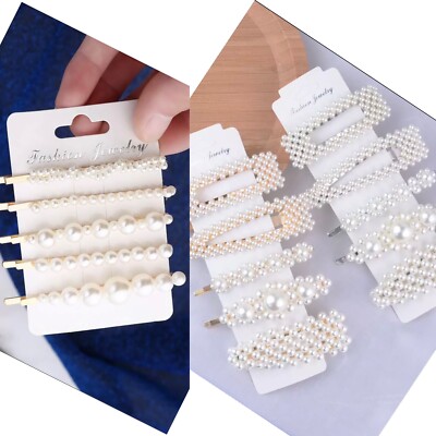 New 15 Assorted Faux Pearl Hair Clip Barrette Pin Wedding Party Glam