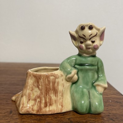 Vintage MCM Green Pixie-Elf Tree Trunk Planter