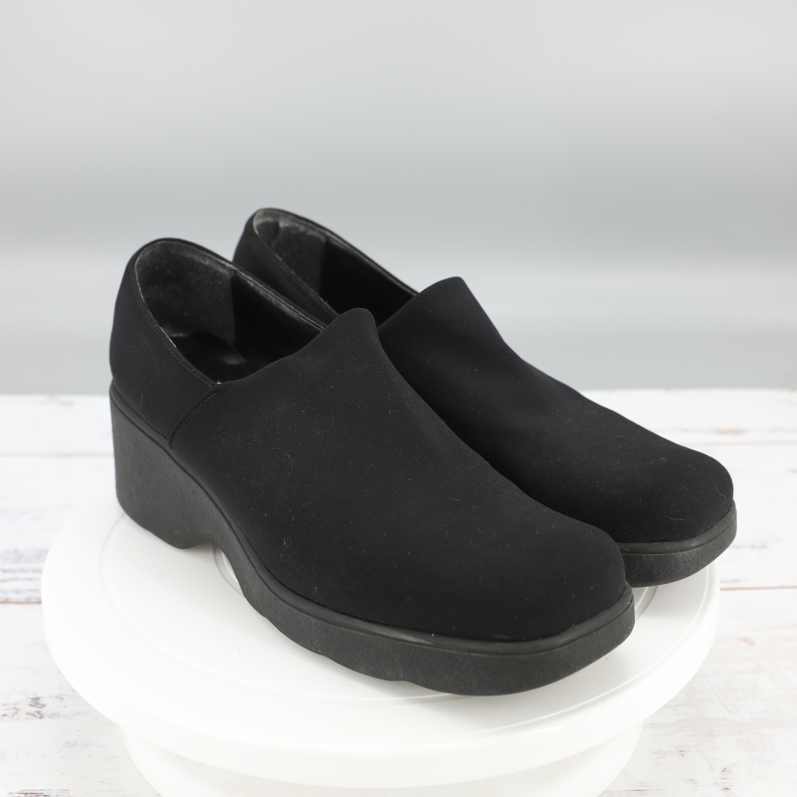 Fausto SANTINI Elastomere Women's Black Flat Slip On Shoes Fabric AU 7.5