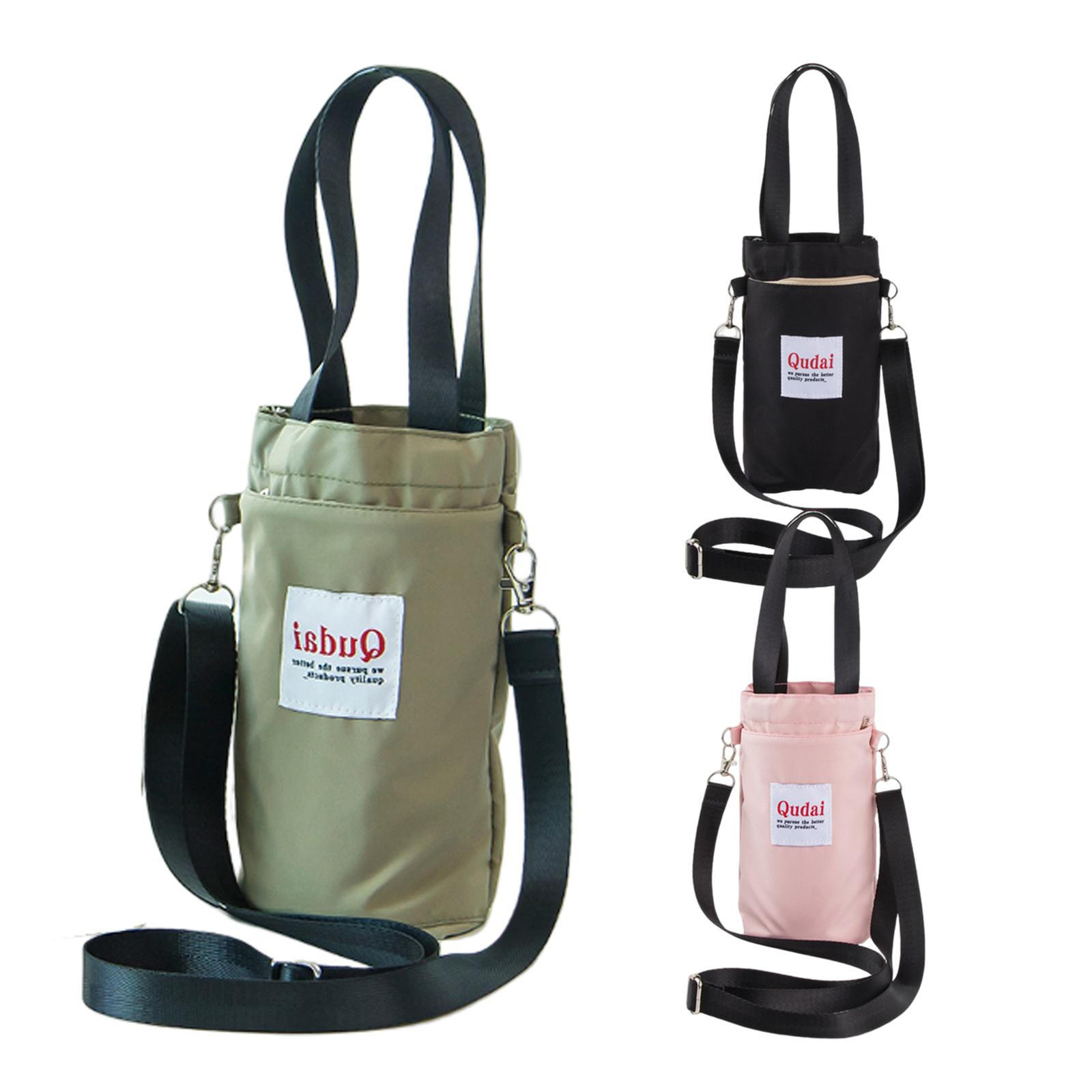 Cross-body tote water cup bag, adjustable shoulder strap water bottle bag, large
