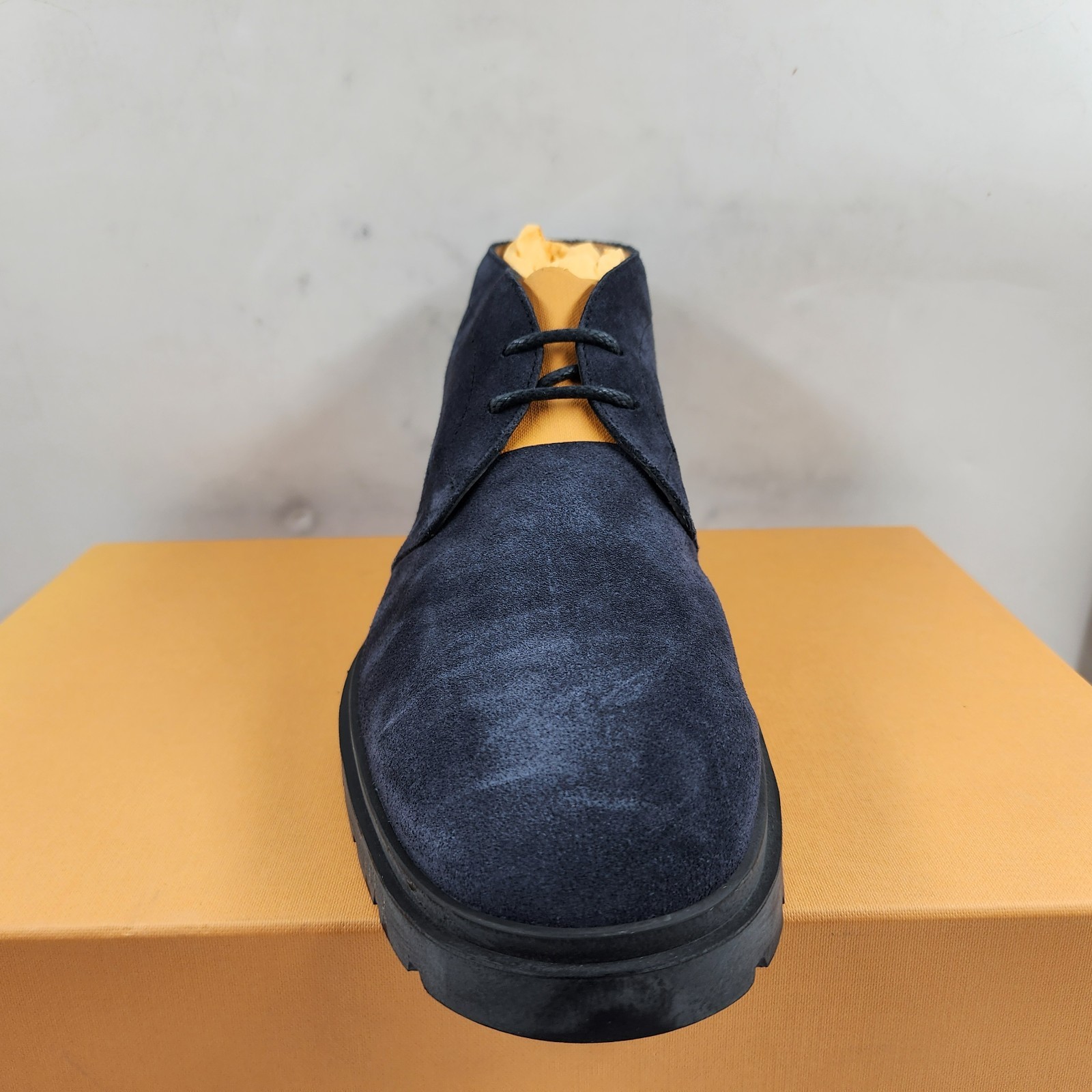 Tod's Lace Up Desert Boots Men's 8/9.5US Blue Suede Embossed Monogram Round Toe - Picture 18 of 22