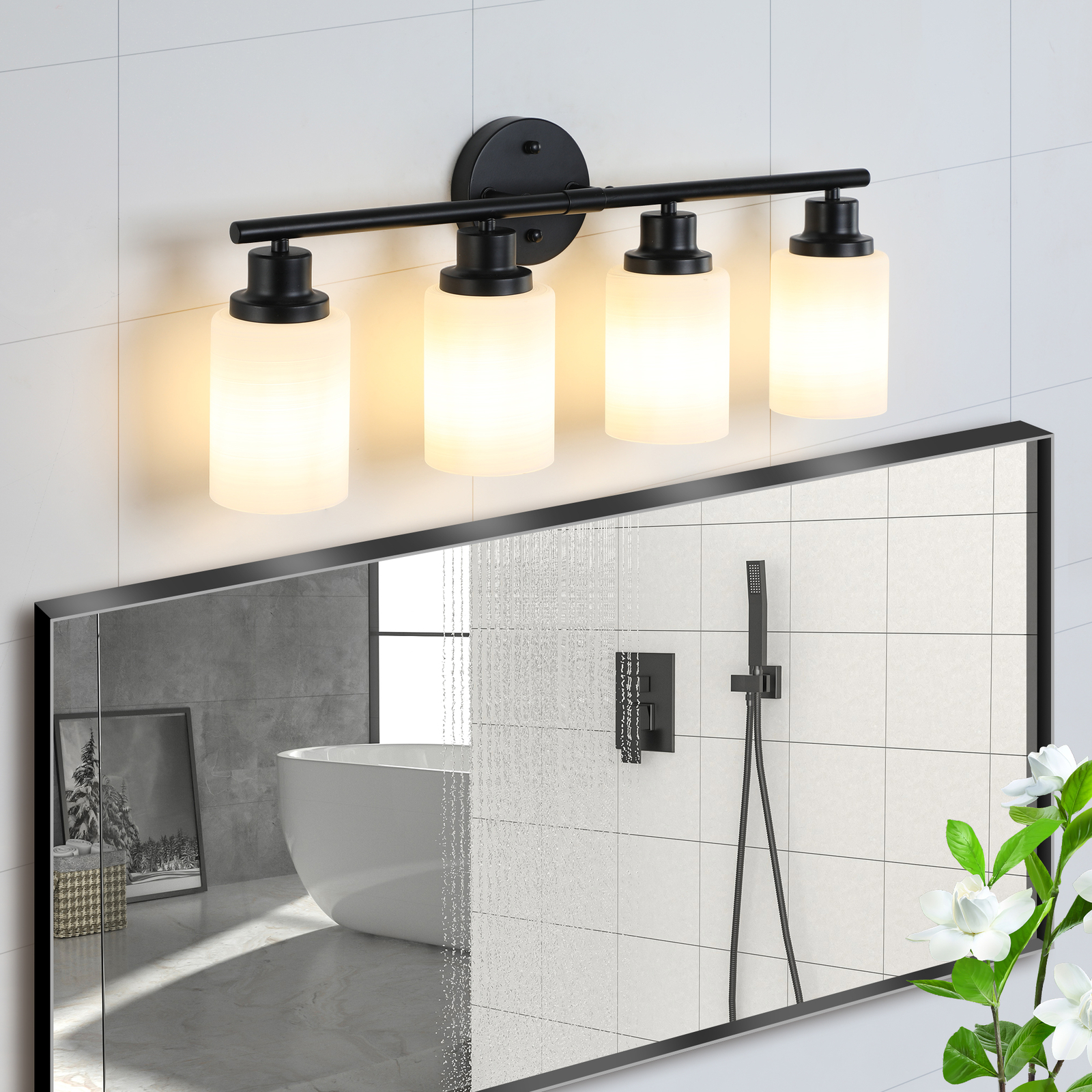 4 Lights LED Black Modern Vanity Light For Bathroom Mirror Wall Lamp Fixture