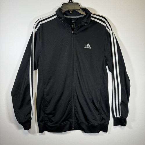 Adidas Track Jacket Mens M Medium Black Zip Up White Stripe
