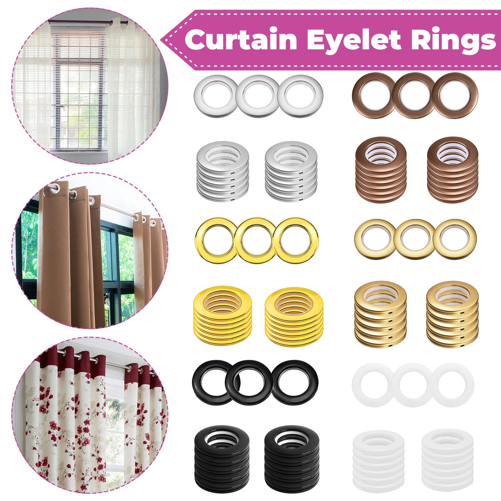 42mm Plastic Eyelet Rings Rapid Repair Self Sealing Curtain Eyelets Clips 10x