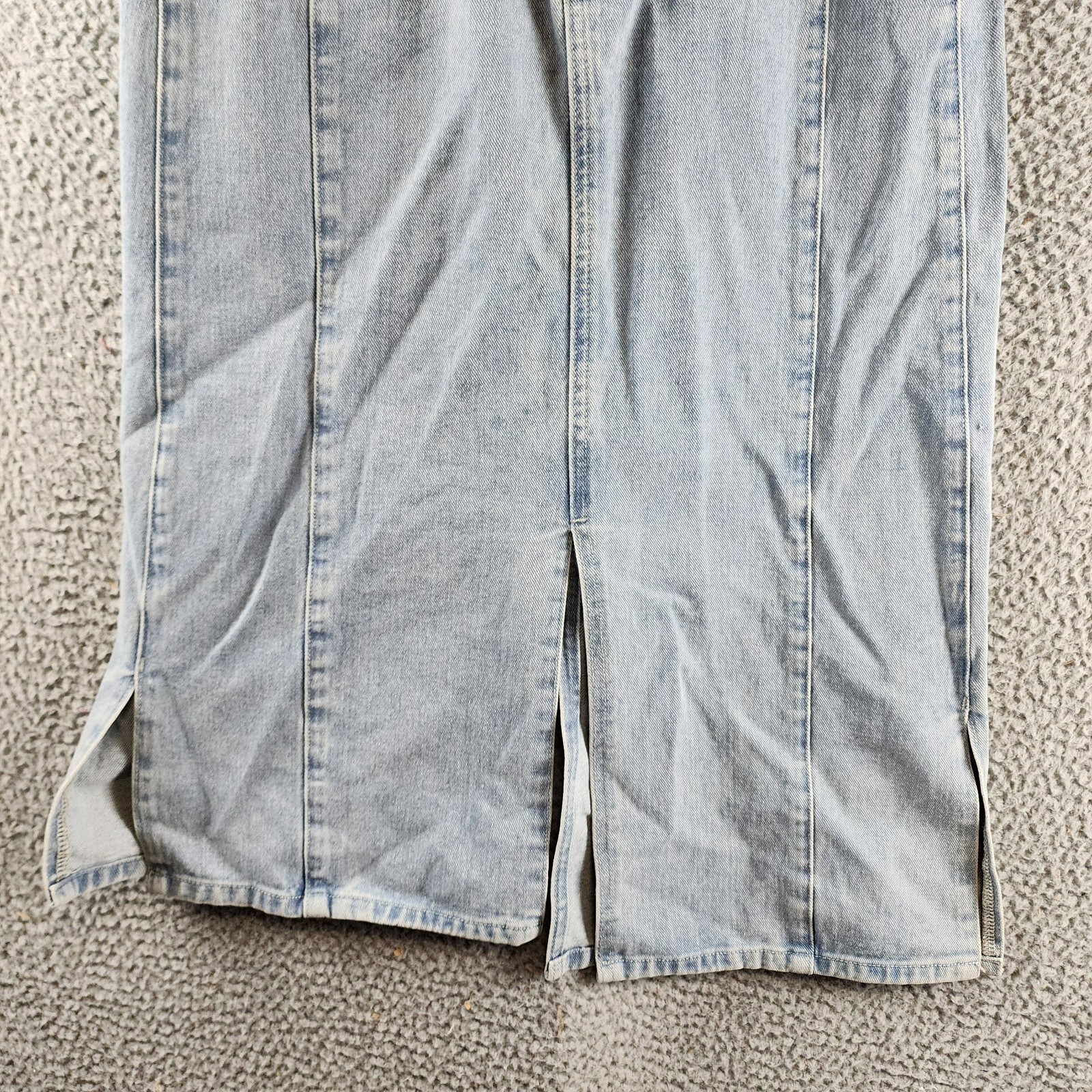 Gracia Straight Cut Midi Denim Skirt Women's L Blue Side Pockets Button Zip - Picture 4 of 15