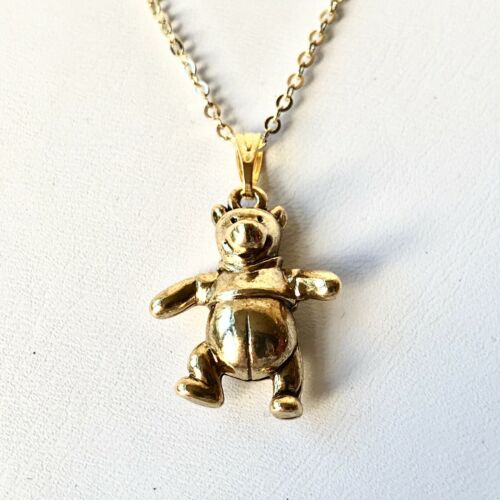 Vintage Gold Winnie The Pooh Necklace Pendant Plated 18" Disneyana Charm