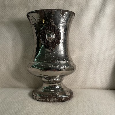 Urban Trends Silver Colored Ceramic Urn W/ Embossed Center Design