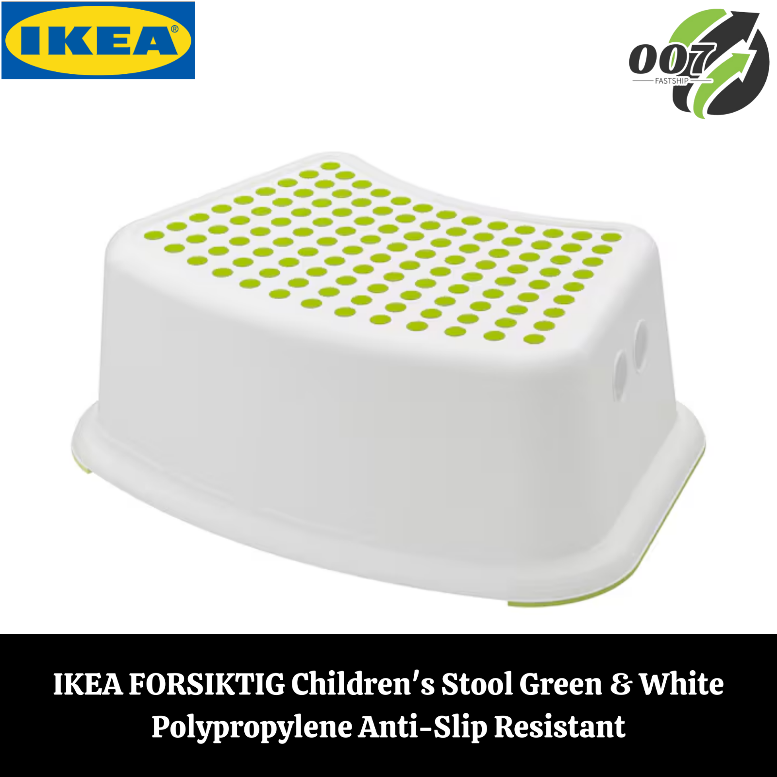 IKEA FORSIKTIG Children s Stool Green White Polypropylene Anti Slip Resistant
