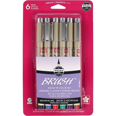 Pigma Micron Brush Pens - Archival Black and Colored Ink Pens - Pens for Writ...