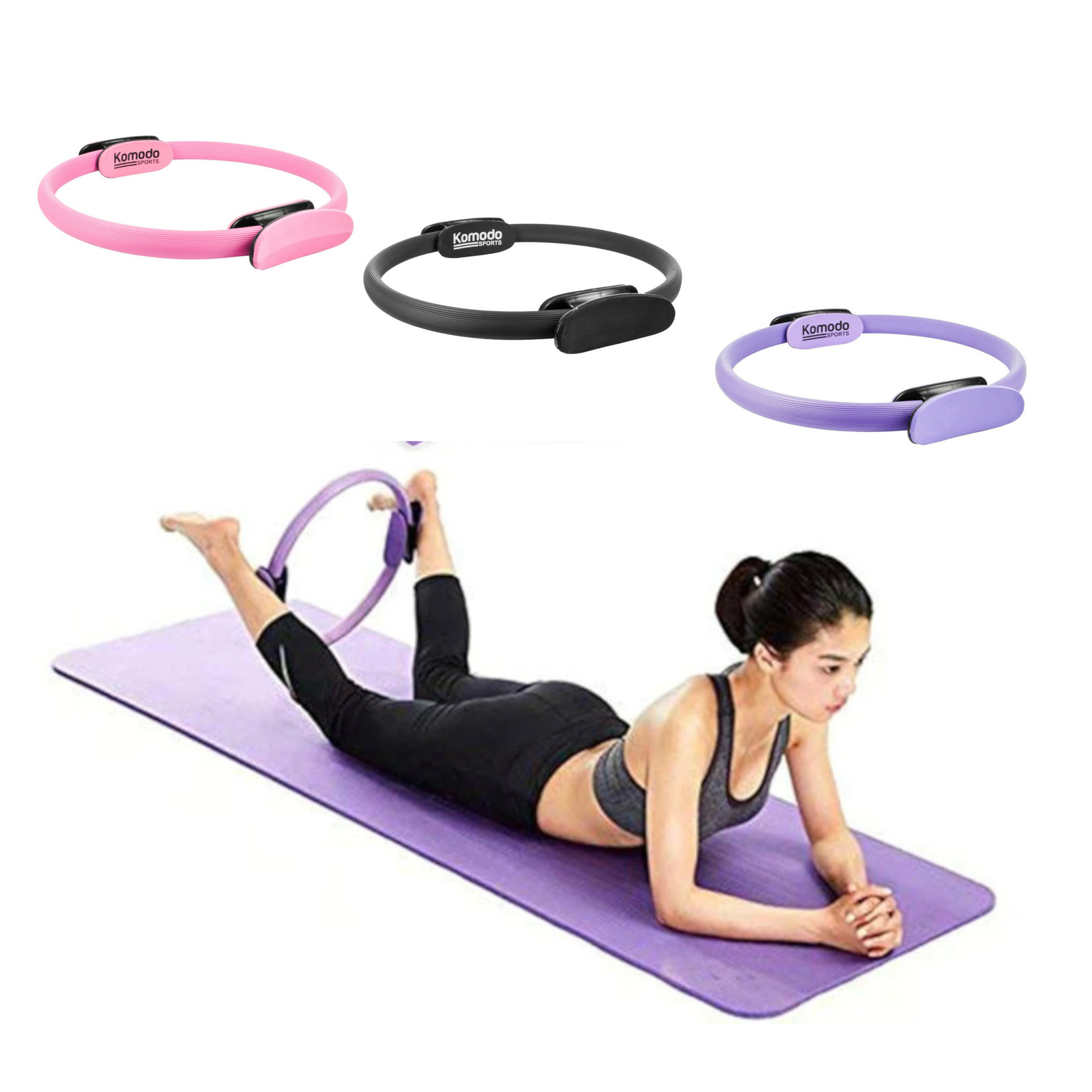 Komodo 15 Inch Pilates Ring Core Pelvic Floor Soft Exercise Purple Pink Black