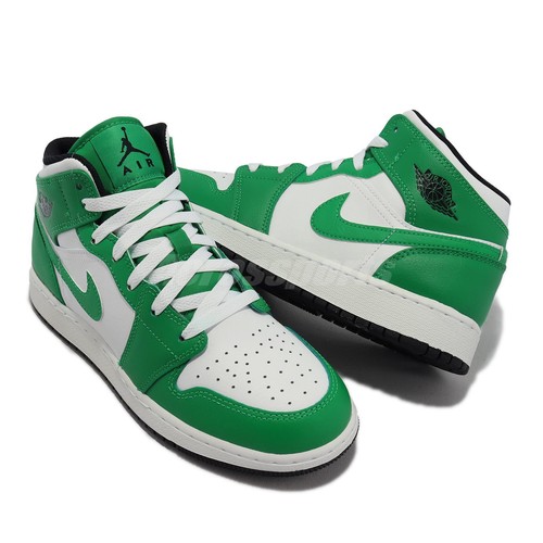 

Nike Air Jordan 1 Mid GS Lucky Green White Kid Женская повседневная обувь DQ8423-301, Зеленый, Air Jordan 1 Mid Gs