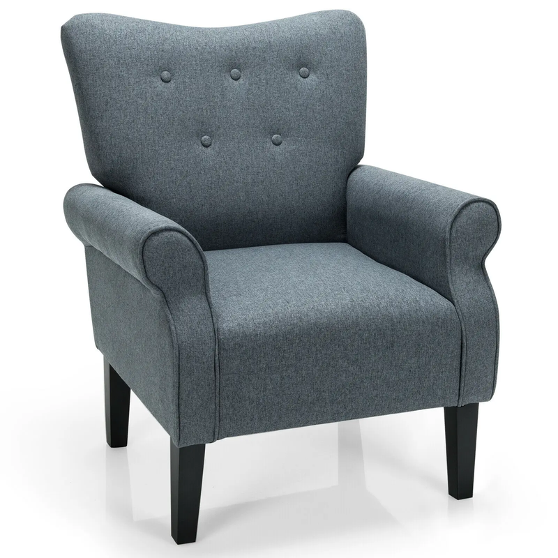 Fabric Armchair W/ Rubber Wood Legs & Tufted Back