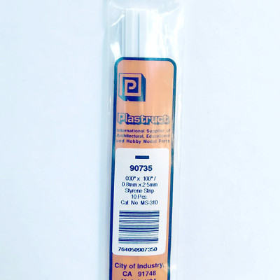 Plastruct 90735 Styrene Rectangle Strip 0.030''x 0.100''x 10'' (10)