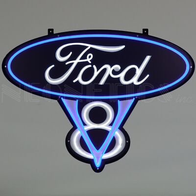 Ford V8 Neon Sign Ford Licensed LED Flex Neon Light in Steel Can 29FV8BW