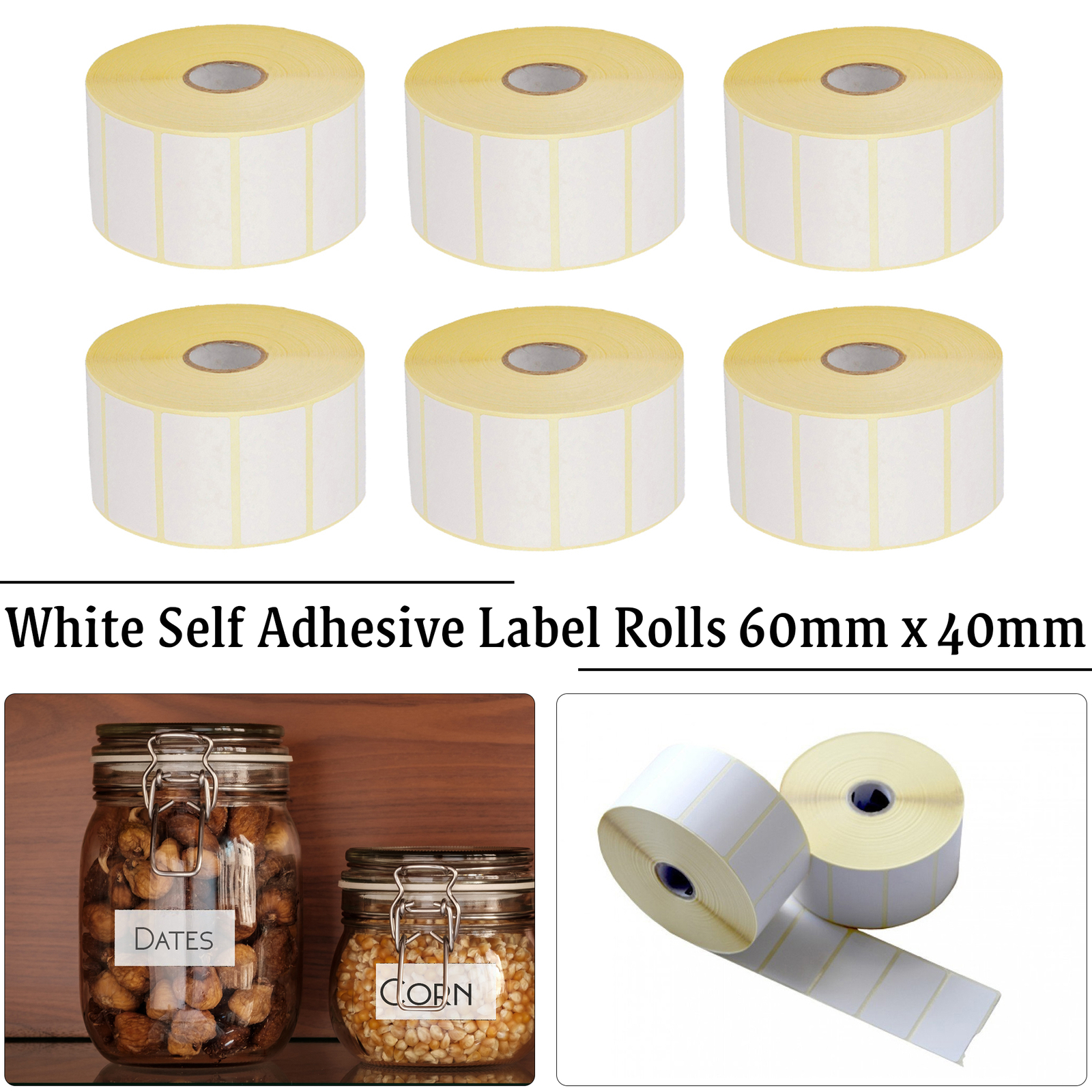 White Address Labels 60x40mm Self Adhesive Plain Sticky Thermal Printer Labels