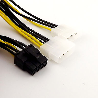 1x Dual Molex 4 to 8Pin PCI-E Power Adapter Cable for Asus MSI VGA Video Graphic