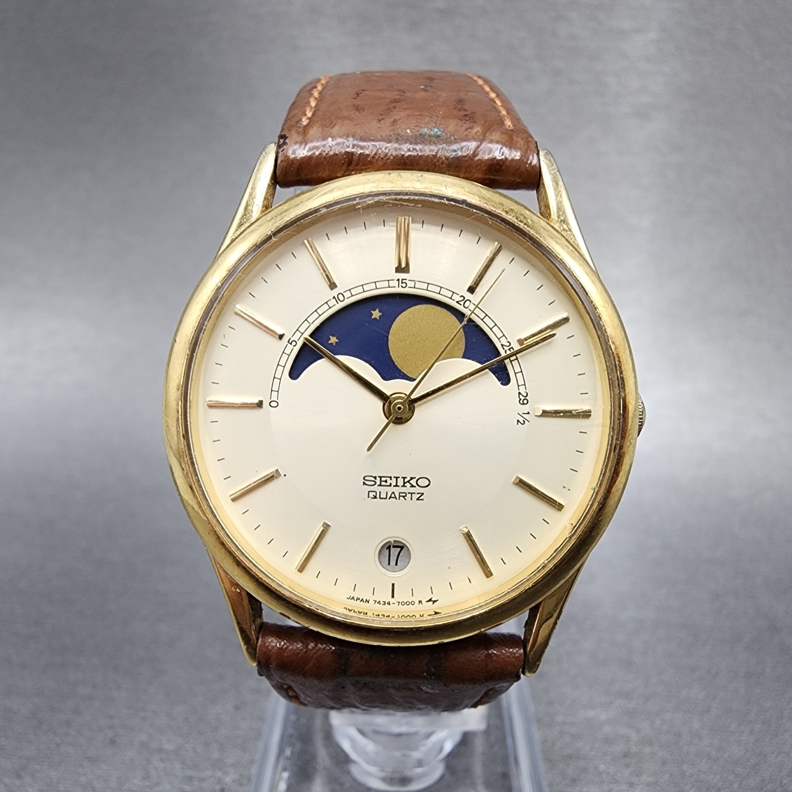 SEIKO ムーンフェイズ 7343-7000 ゴールド×コンビ メンズ腕時計 SEIKO ムーンフェイズ 7343-7000 ゴールド×コンビ メンズ腕時計