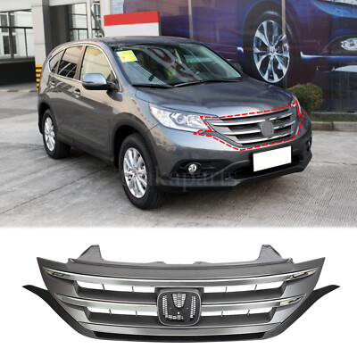 Fits 2012-2014 Honda CRV CR-V Front Bumper Grille Hood Upper Grill w/Chrome Trim
